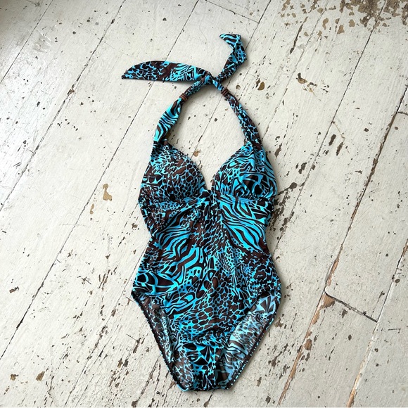 Leilani One Piece Animal Print Geometric Wood Beads Swim Suit - Picture 5 of 13